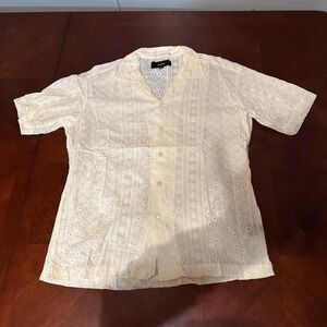 jaspal S White Boho Eyelet Embroidered Button Up Short Sleeve Top